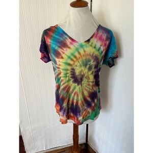 Unbranded Womens Linen Tie Dye Print Tshirt Size Medium Beach Hippie Groovy 70s